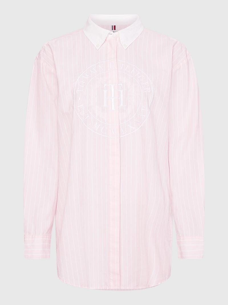 Camisas Tommy Hilfiger Boyfriend Stripe Oxford Mujer Rosas | CL_W21278