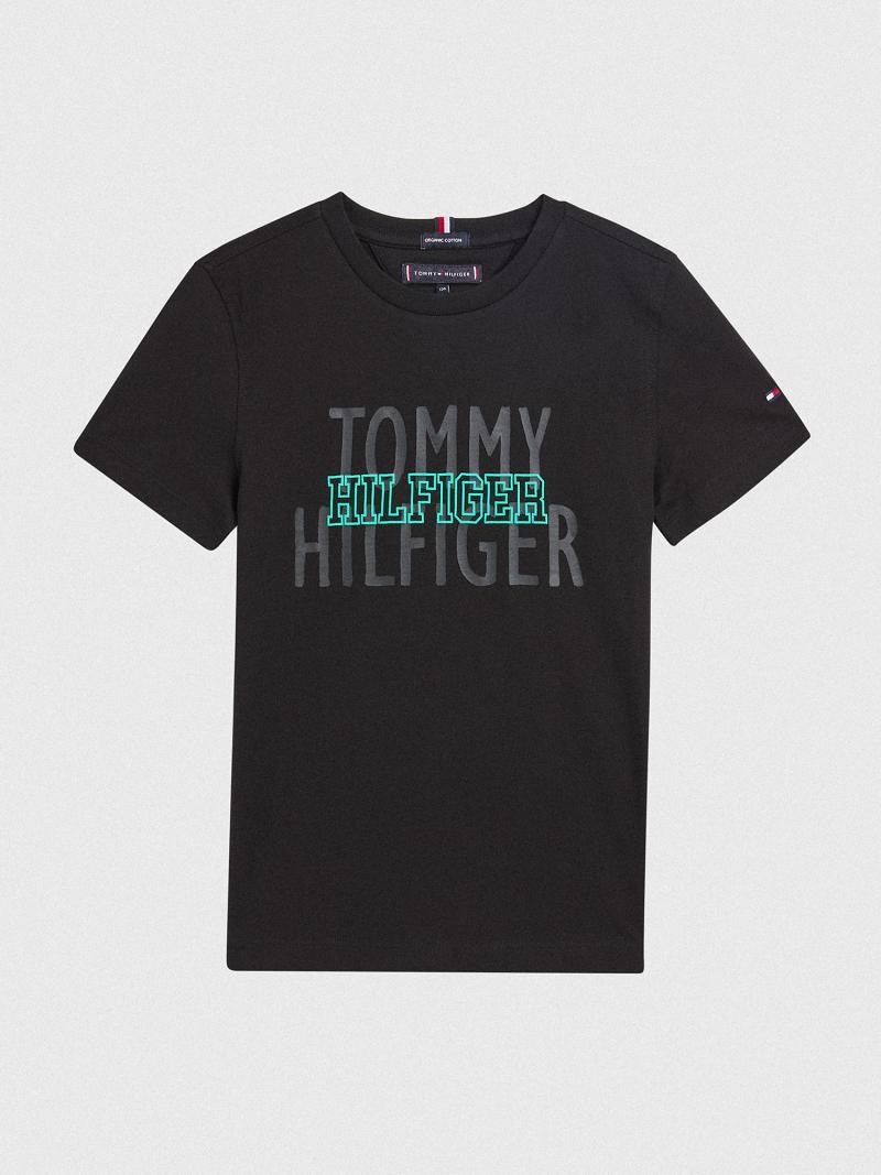 Camiseta Tommy Hilfiger Organic Algodon Hilfiger Niños Negras | CL_B2199
