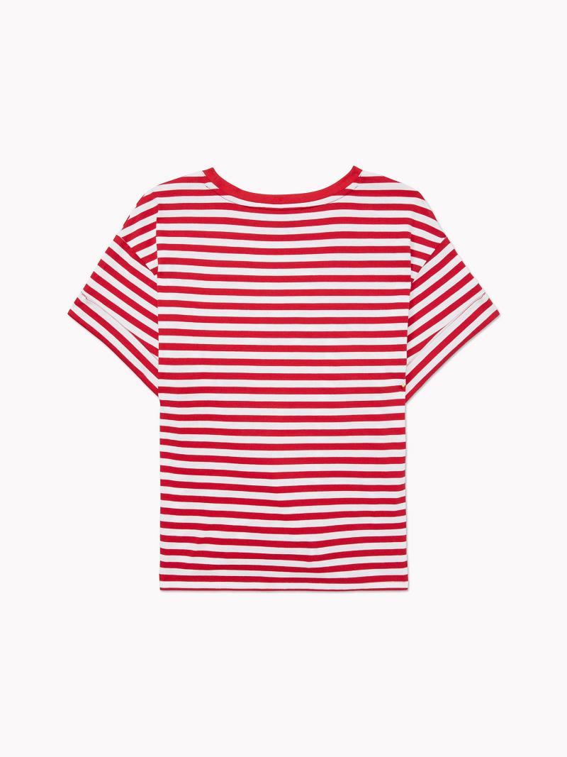 Camiseta Tommy Hilfiger Stripe Tie-Front Mujer Rojas | CL_W21478