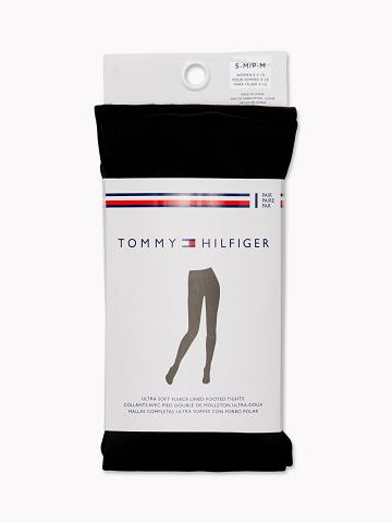 Calcetines Tommy Hilfiger Fleece-Forro Footed Tights 1PK Mujer Negras | CL_W21660