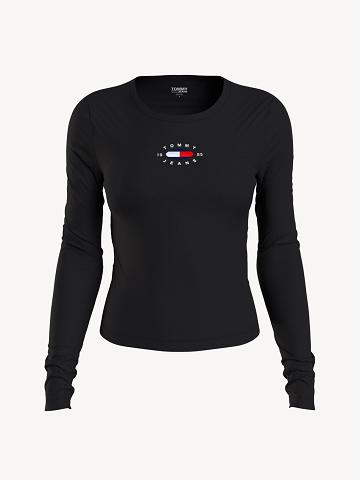 Camisas Tommy Hilfiger Long-Sleeve Logo Mujer Negras | CL_W21288