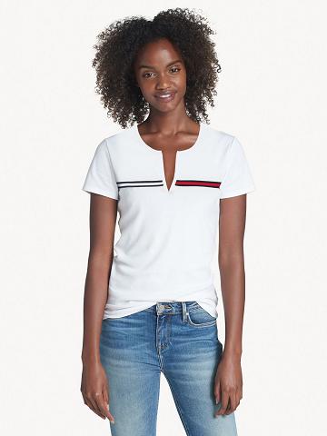 Camiseta Tommy Hilfiger Essential Split-Neck Mujer Blancas | CL_W21451