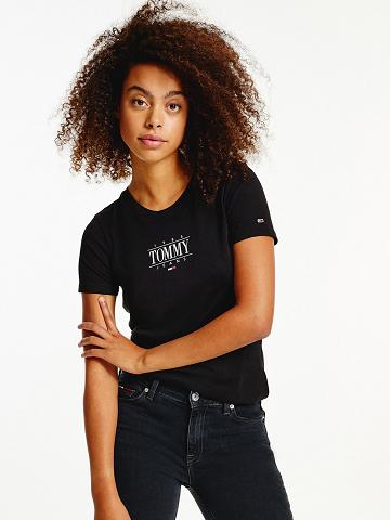 Camiseta Tommy Hilfiger Organic Algodon Extra Slim Fit Logo Mujer Negras | CL_W21470