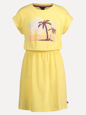 Dresses Tommy Hilfiger Big Sequin Palms T-Shirt Niños Amarillo | CL_G1048