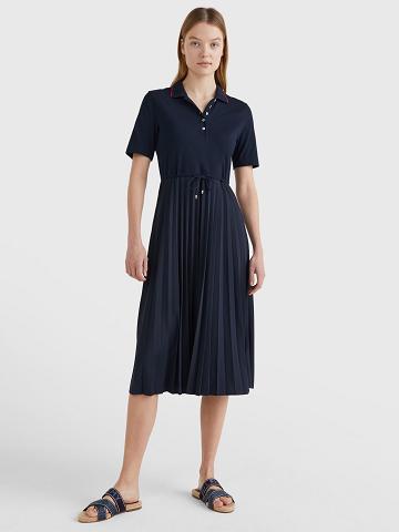 Dresses Tommy Hilfiger Pique Pleated Polo Mujer Azul Marino | CL_W21104