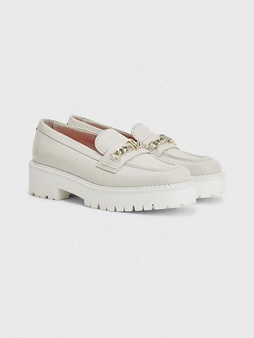 Zapatos Casuales Tommy Hilfiger Cuero Plataforma Loafer Mujer Blancas | CL_W21619